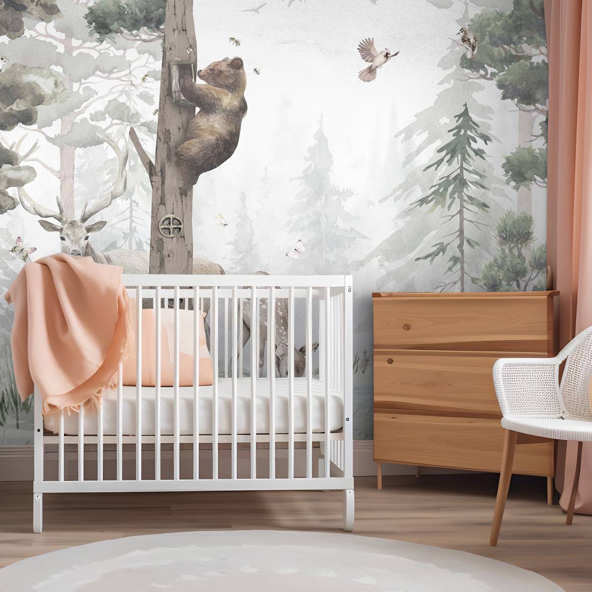 Fotobehang met een getekend boslandschap